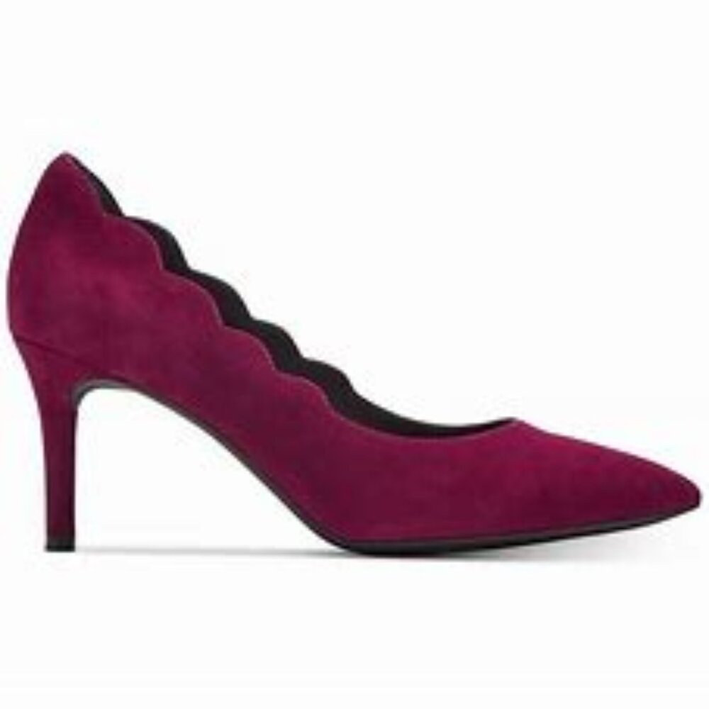 Suede Scallop-Edge Pointed Toe Pumps - Wine